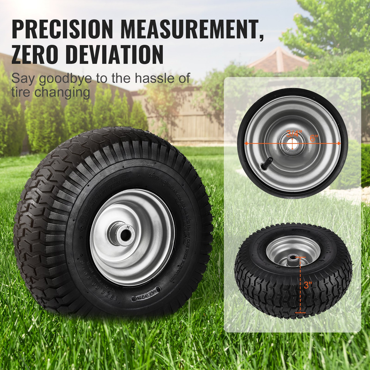 VEVOR Lawn Mower Tires, 15x6-6" Lawn Tractor Tires, 2-Pack Tire and Wheel Assemblies, Turf Pneumatic Tires with 3" Centered Hub and 3/4" Bushing Size, 16 PCS Adapters for Riding Mowers Lawn Tractors