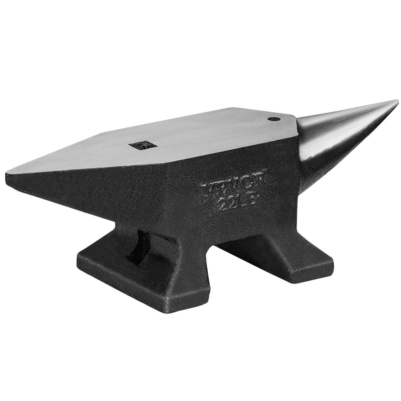 VEVOR Single Horn Anvil, 22Lbs Cast Steel Anvil, High Hardness Rugged Round Horn Anvil Blacksmith, Large Countertop and Stable Base, with Round and Square Hole, Metalsmith Tool for Bending and Shaping