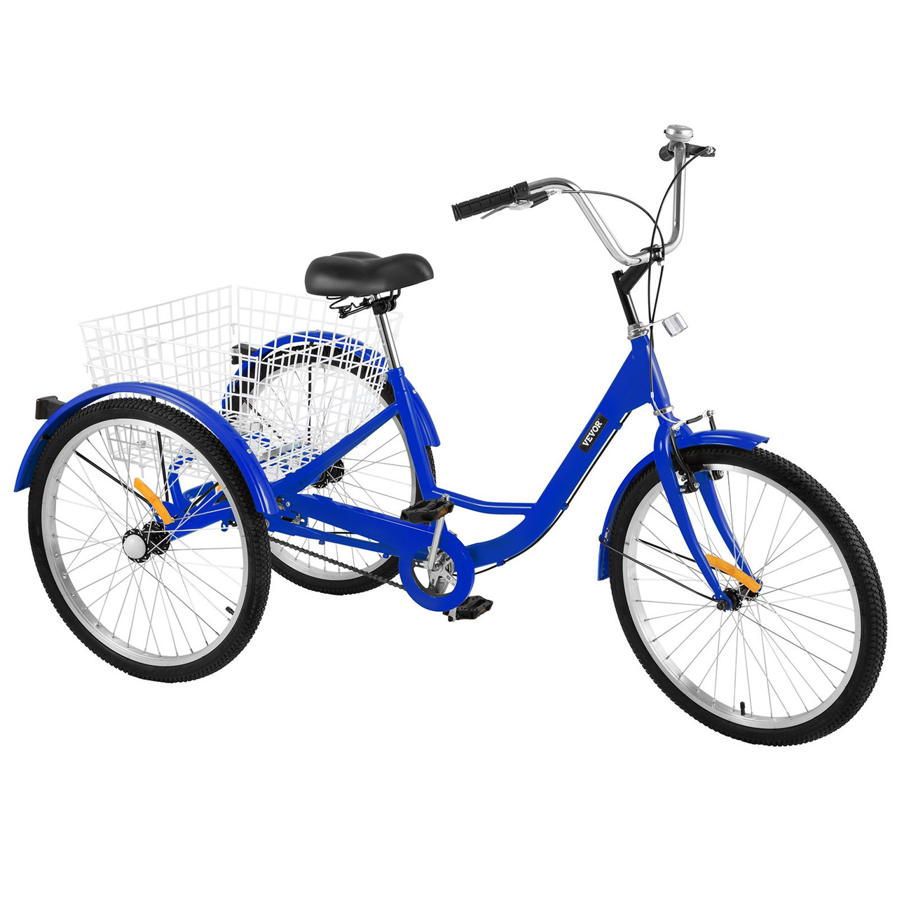 VEVOR Adult Tricycle 24" 1-Speed 3 Wheel Blue Exercise Shopping Bicycle Large Basket