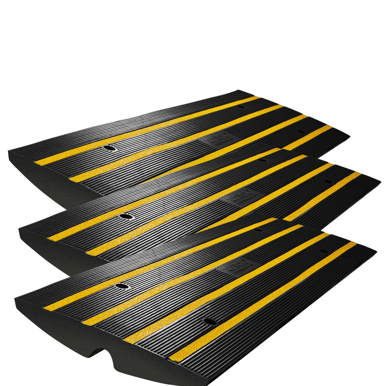 VEVOR Curb Ramp, 3 Pack Rubber Driveway Ramps, Heavy Duty 33069 lbs Weight Capacity Threshold Ramp, 2.6-inch High Curbside Bridge Ramps for Loading Dock Garage Sidewalk, Expandable Full Ramp Set