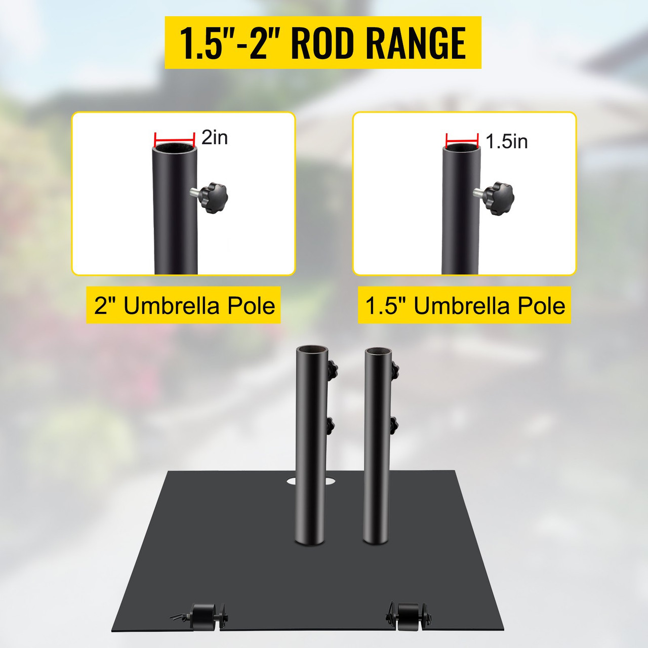 VEVOR Umbrella Base, 24" Square Umbrella Base, 32lbs Umbrella's Holder Stand, Cast Iron Umbrella Base for 1.5-1.875" Umbrella Pole Market Umbrella Base with 14" Height Pipe for Yard/Garden/Deck