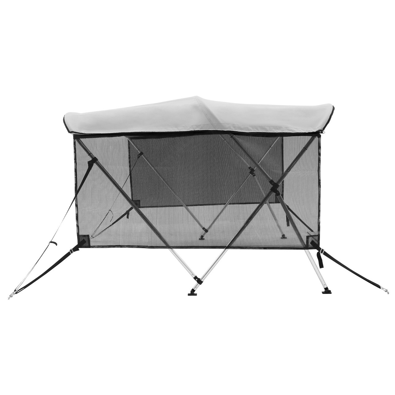 VEVOR 3 Bow Bimini Top Boat Cover, Detachable Mesh Sidewalls, 600D Polyester Canopy with 1" Aluminum Alloy Frame, Includes Storage Boot, 2 Support Poles, 2 Straps, 6'L x 46"H x 79"-84"W, Light Grey