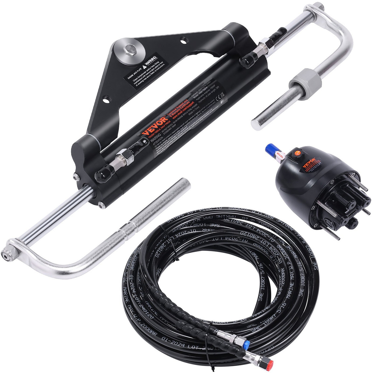 VEVOR Hydraulic Outboard Steering Kit, 150HP, Marine Boat Hydraulic Steering System, with Helm Pump Two-Way Lock Cylinder and 26 Feet Hydraulic Steering Hose, for Single Station Single-Engine Boats