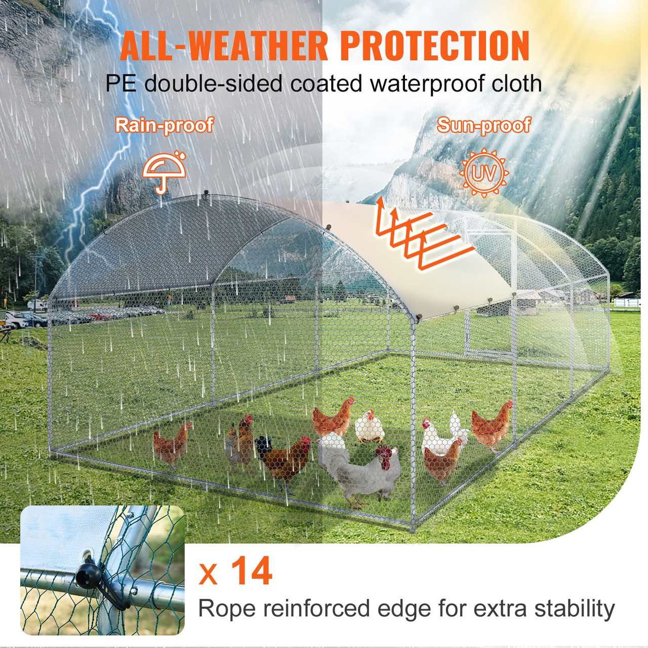 VEVOR Large Metal Chicken Coop with Run, 19.7x9.8x6.6ft, Walkin Poultry Cage for Yard with Waterproof Cover, Dome Roof Large Poultry Cage for Hen House, Duck and Rabbit, Silver