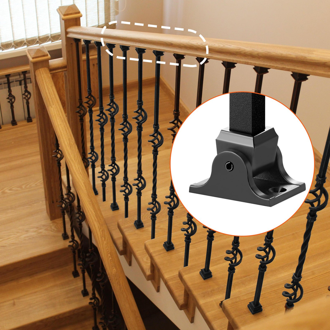 VEVOR Aluminum Alloy Baluster Shoes Square Balusters Baluster Wrought Spindles for Staircase Slant Shoes with Screw Holes for Use with 1/2 Inch Staircase Balusters, Spray Coated Black (50 Pcs)