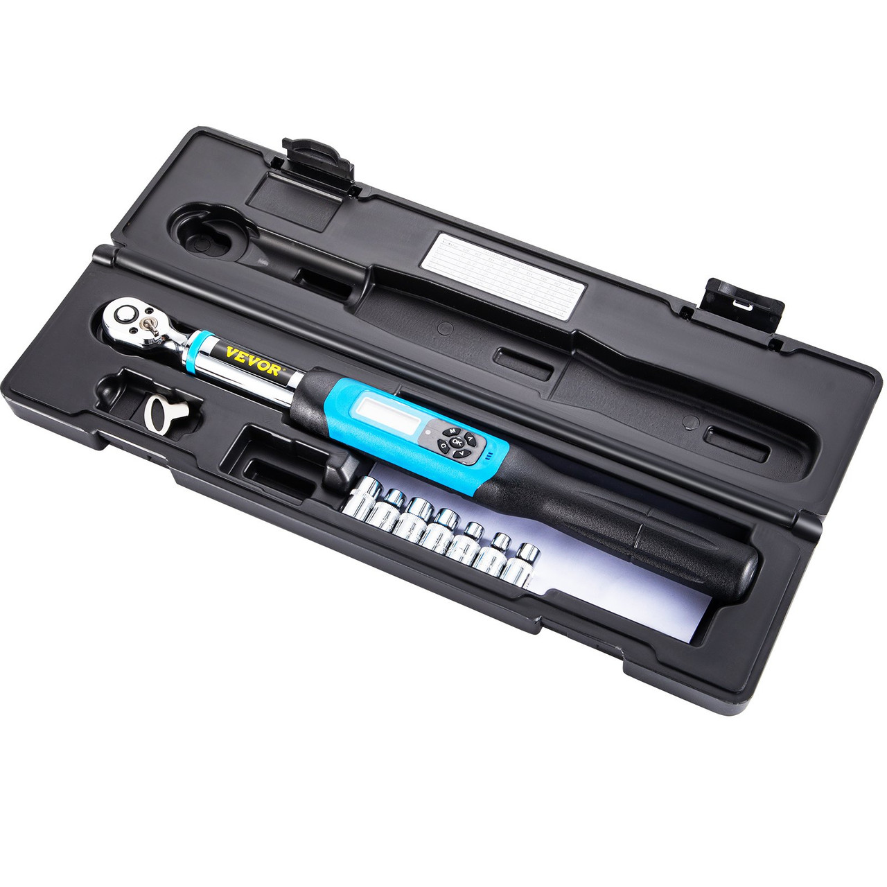 VEVOR Digital Torque Wrench, 3/8" Drive Electronic Torque Wrench, Torque Wrench Kit 3.1-62.7 ft-lbs Torque Range Accurate to ±2%, Adjustable Torque Wrench w/ LED Display and Buzzer, Socket Set & Case