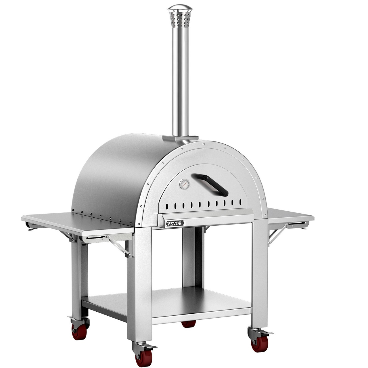 VEVOR 46" Wood Fired Artisan Pizza Oven, 3-Layer Stainless Steel Pizza Maker with Wheels for Outside Kitchen, Includes Pizza Stone, Pizza Peel, and Brush, Professional Series,Outdoor or Indoor.