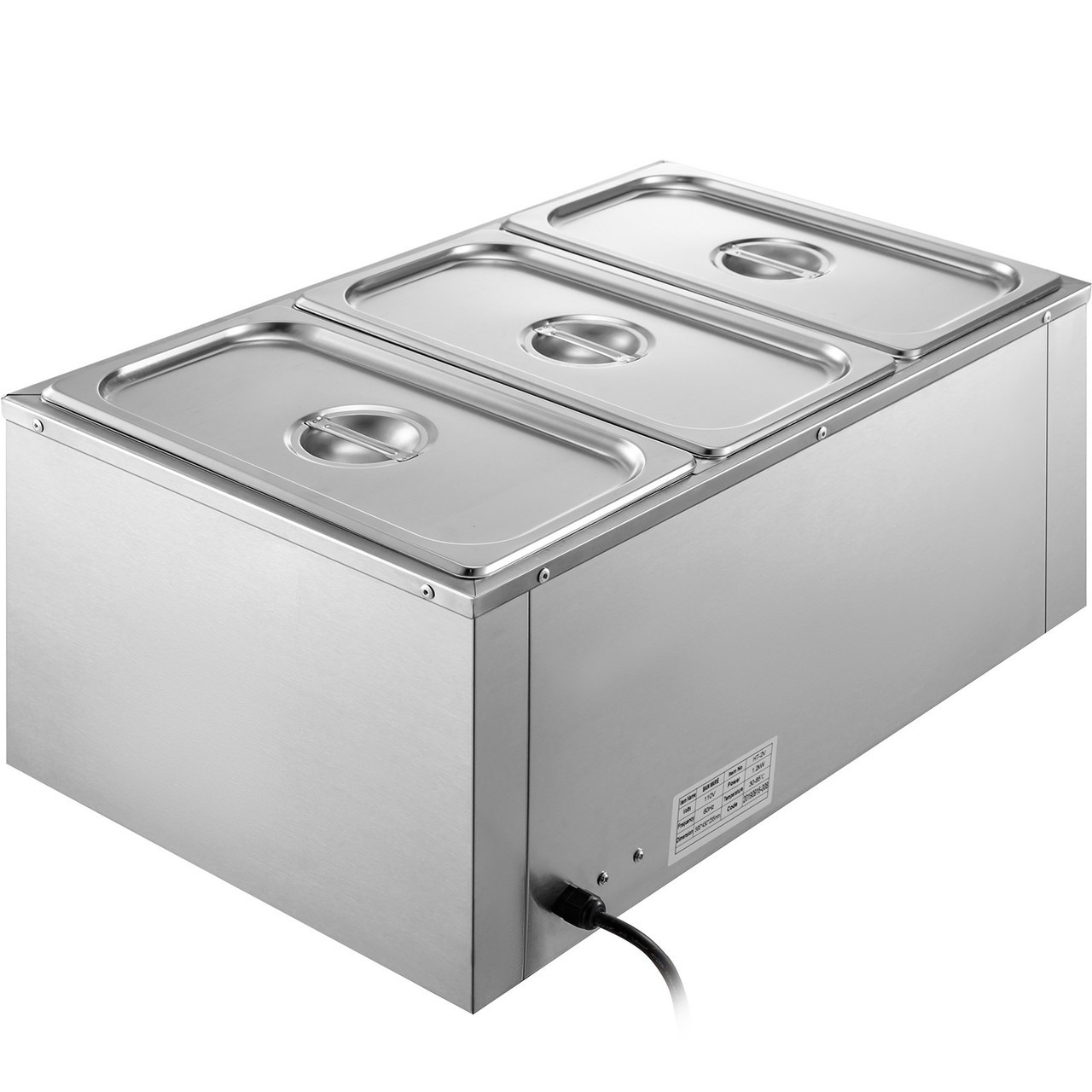 VEVOR 110V 3-Pan Commercial Food Warmer, 1200W Electric Steam Table 15cm/6inch Deep, Professional Stainless Steel Buffet Bain Marie 16 Quart for Catering and Restaurants