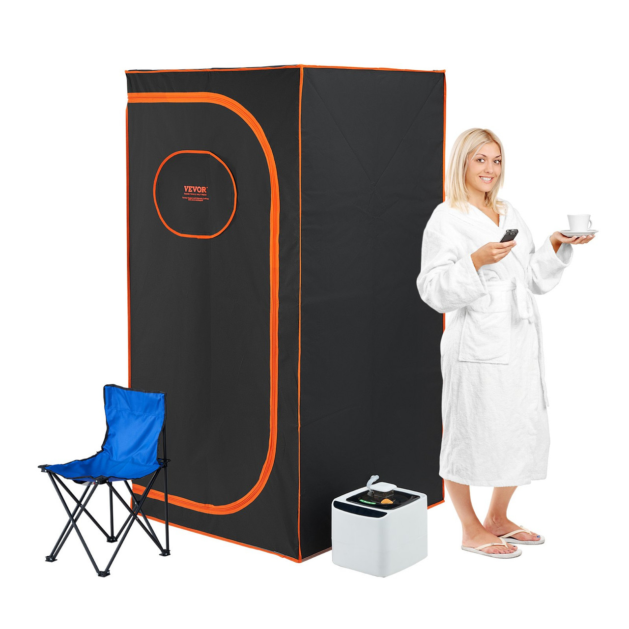 VEVOR Portable Steam Sauna Tent Full Size, 1600W Personal Sauna Blanket Kit for Home Spa, Detoxify & Soothing Heated Body Therapy, Time & Temperature Remote Control With Chair & Floor Mat, Black