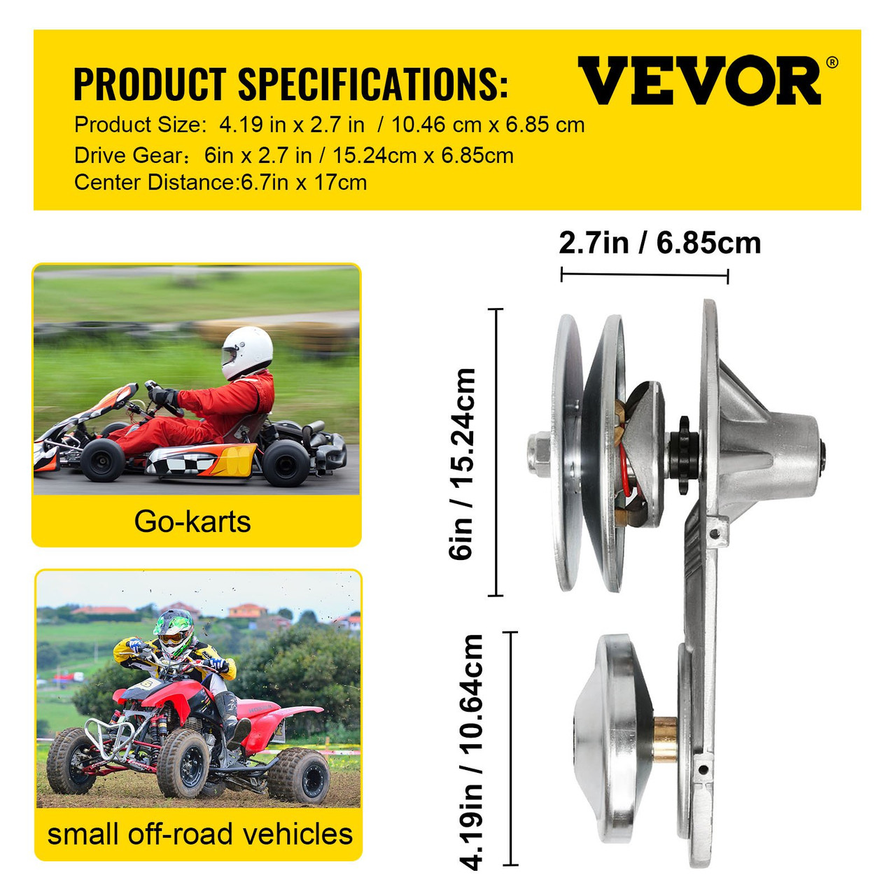 VEVOR Go Kart Torque Converter Kit CVT Clutch 1" 10T #40/41 12T #35 Replaces Comet TAV2 Manco (Comes with 2 Sprocket 1x 12 Tooth 35 & 1x10 tooth 40/41)