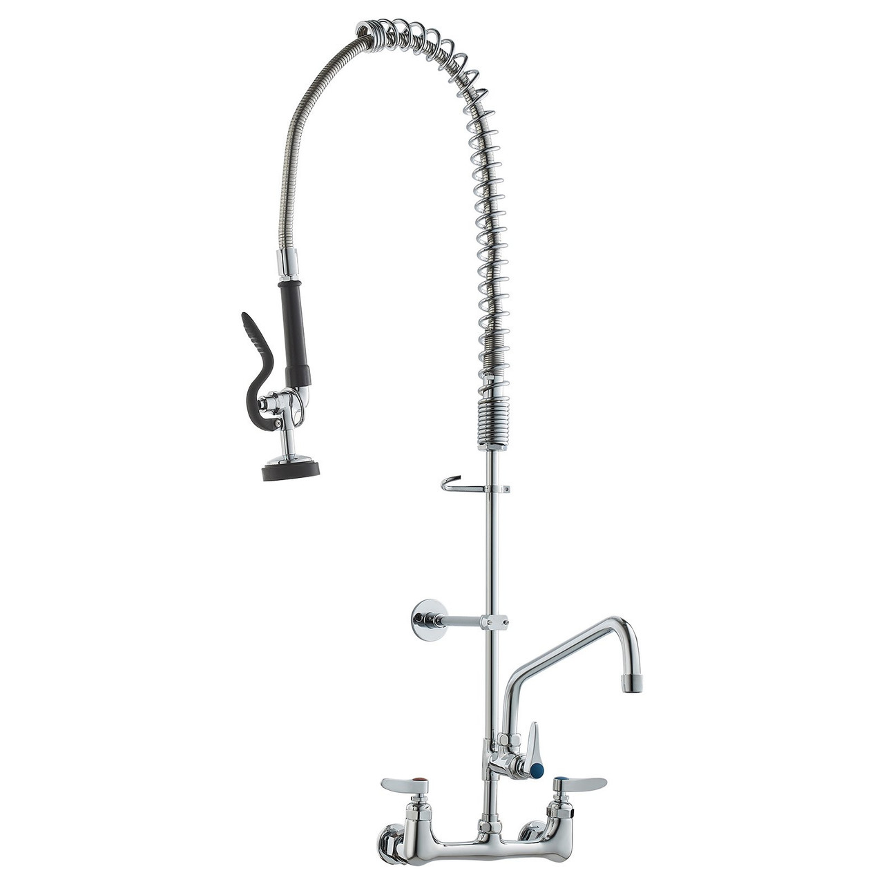 VEVOR Commercial Faucet with Pre-Rinse Sprayer, 36" Height, 8" Center, 12" Swing Spout, Wall Mount Kitchen Sink Faucet, Brass Constructed Device with Pull Down Spray, for 1/2/3 Compartment Sink