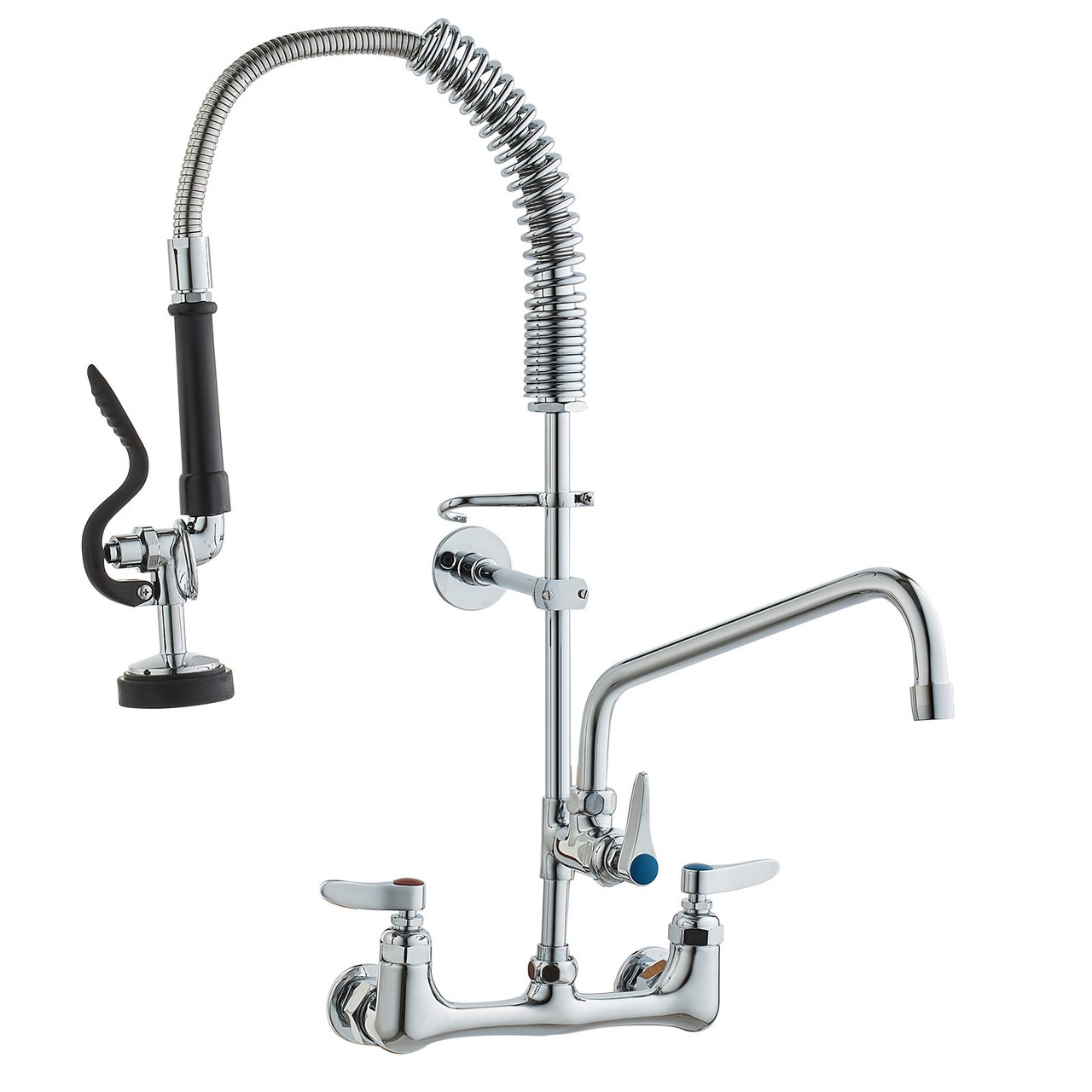 VEVOR Commercial Faucet with Pre-Rinse Sprayer, 25" Height, 8" Center, 12" Swing Spout, Wall Mount Kitchen Sink Faucet, Brass Constructed Device with Pull Down Spray, for 1/2/3 Compartment Sink