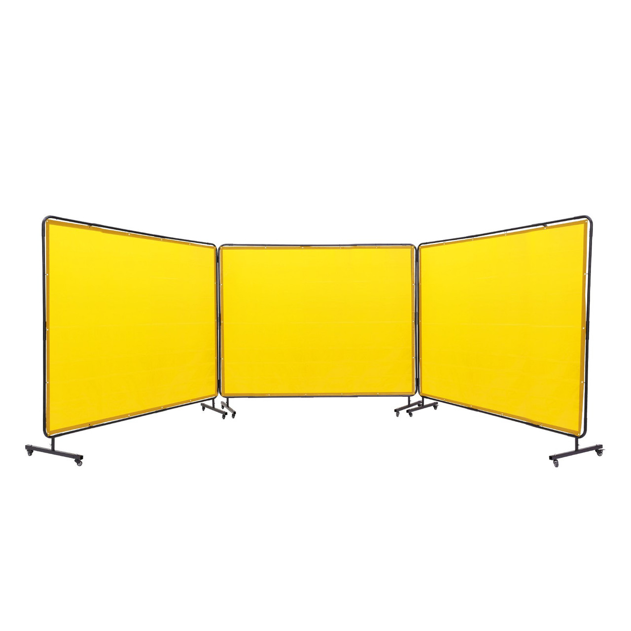VEVOR Welding Screen with Frame, 6' x 8' 3 Panel Welding Curtain Screens, Flame-Resistant Vinyl Welding Protection Screen on 12 Swivel Wheels (6 Lockable), Moveable & Professional for Workshop, Yellow