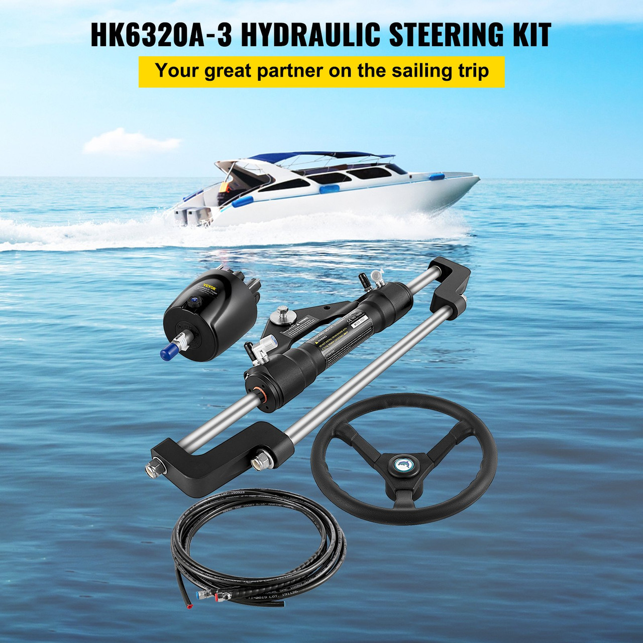 VEVOR Hydraulic Boat Steering Kit 300HP, Hydraulic Steering Kit Helm Pump, Hydraulic Outboard Steering Kit with 20 Feet Hydraulic Steering Hose for Boat Steering System