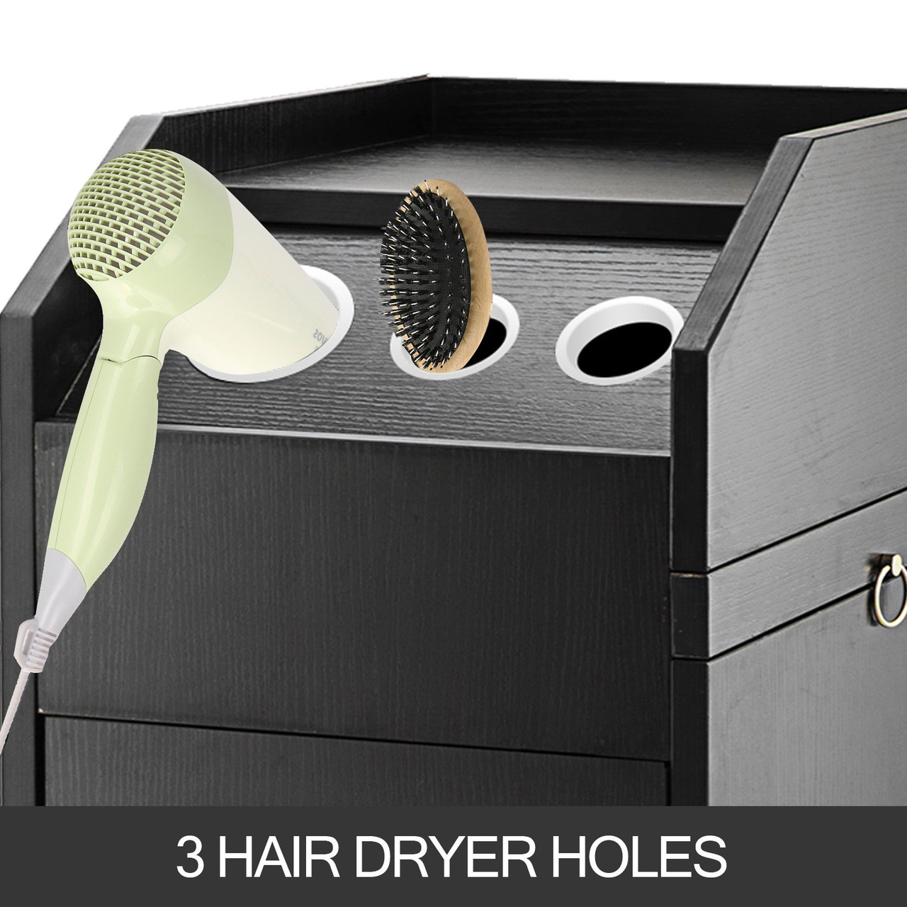 VEVOR Salon Trolley Storage Cart Beauty Hair Dryer Holder Stylist Equipment Black