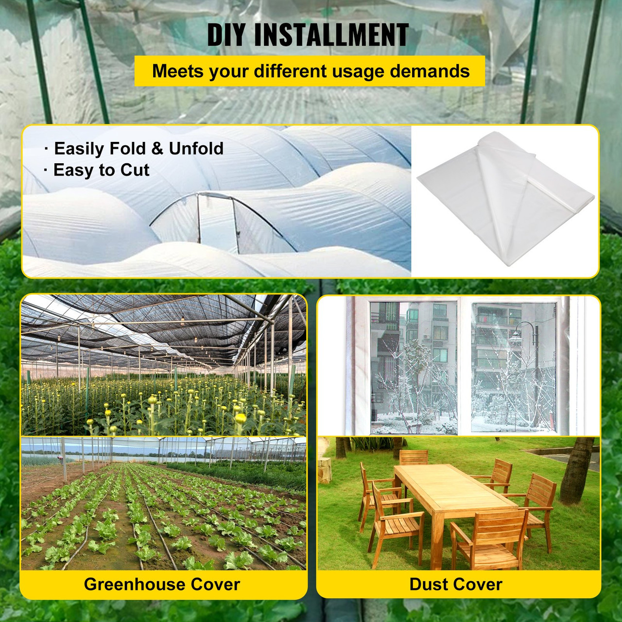 VEVOR Greenhouse Film, 24' x 100' Greenhouse Plastic Sheeting, 6 mil Thickness Suncover Greenhouse, Clear Polyethylene Cover, UV Proof Farm Plastic Supply for Gardening, Farming and Agriculture