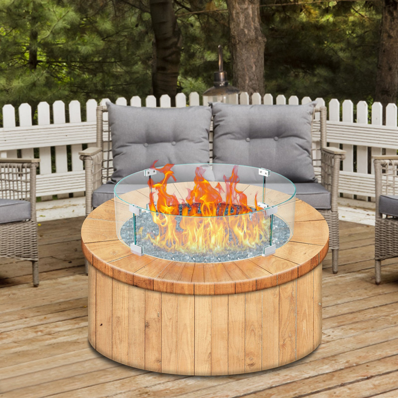 VEVOR Fire Pit Wind Guard, 24 x 24 x 6 inch Glass Flame Guard, Round Glass Shield, 1/4-Inch Thick Fire Table, Clear Tempered Glass Flame Guard, Aluminum Alloy Feet for Propane, Gas, Outdoor