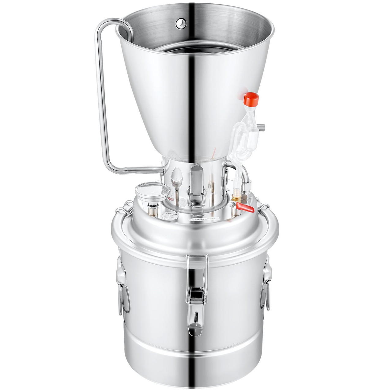 VEVOR Water Alcohol Distiller, 8 Gal/30 L, 304 Stainless Steel Still w/ 6-Lap Coil & Exhaust Port, Home Distillery Kit w/Thermometer Pump, Oxygen-Free Steaming for Purer Whiskey Brandy Essential Oil
