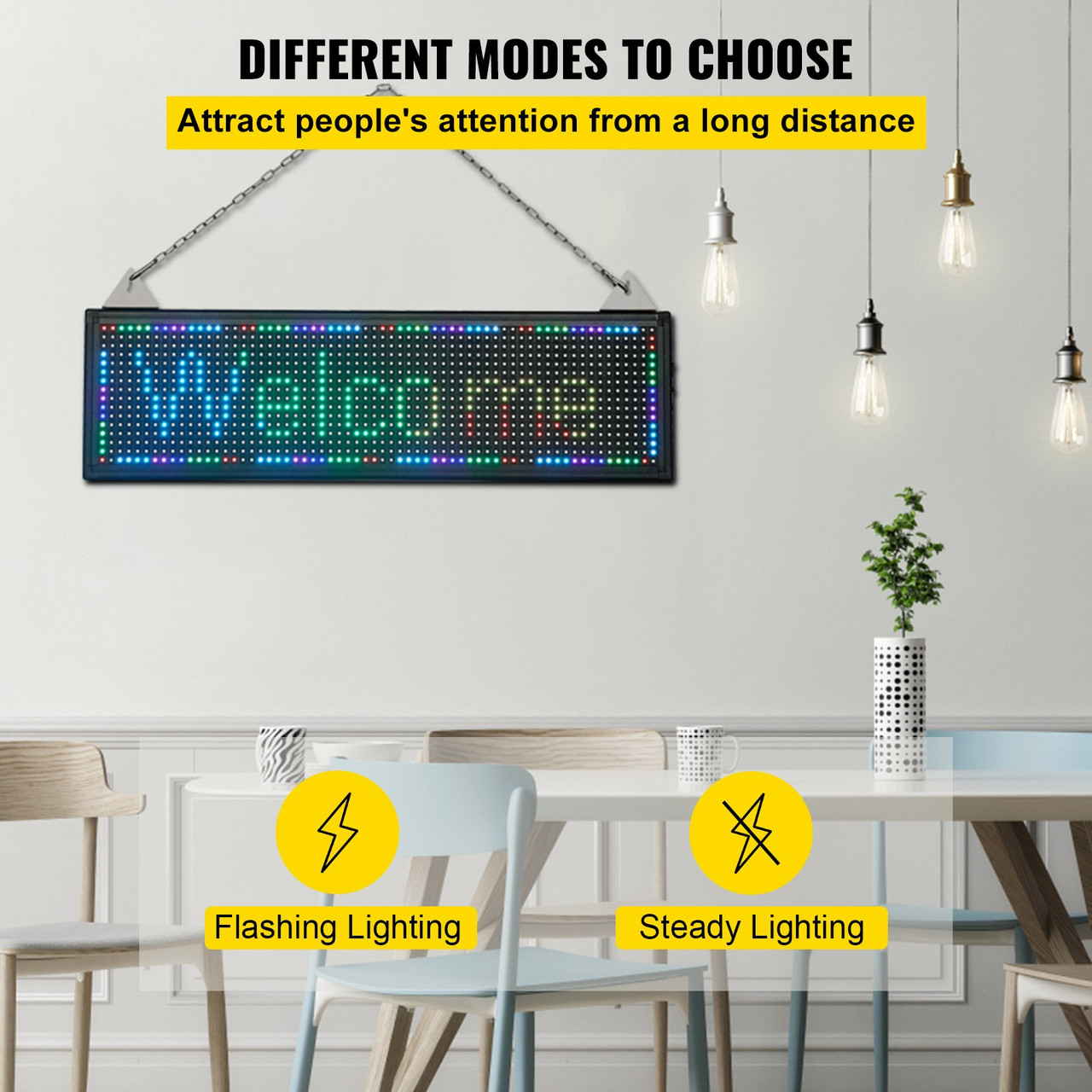 VEVOR LED Scrolling Sign, 27" x 8" WiFi & USB Control, Full Color P10 Programmable Display, Indoor High Resolution Message Board, High Brightness Electronic Sign, Perfect Solution for Advertising