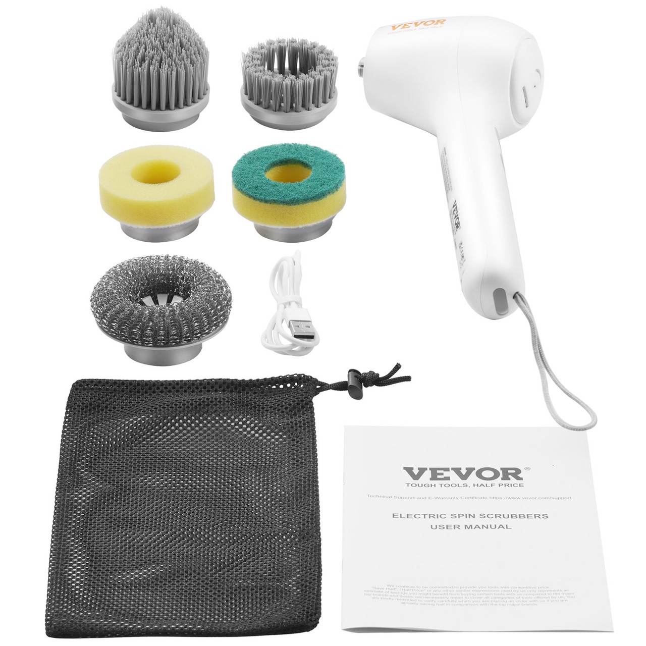 VEVOR Electric Spin Scrubber, Cordless Electric Cleaning Brush with Auto Detergent Dispenser & 2 Adjustable Speeds, Portable Power Shower Scrubber with 5 Replaceable Brush Heads for Bathroom, Tub