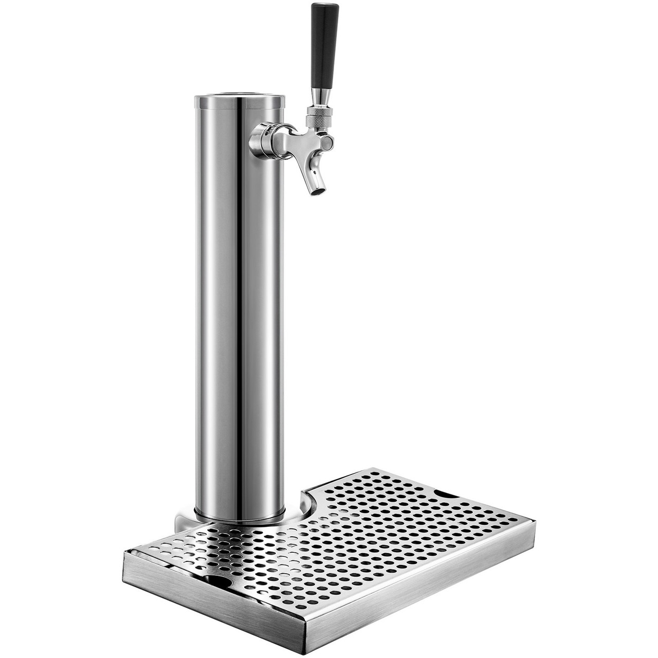 VEVOR Beer Tower, Single Faucet Kegerator Tower, Stainless Steel Draft Beer Tower with 12" x 7" Drip Tray, 3" Dia. Column Beer Dispenser Tower, Beer Tower Kit with Hose, Wrench, Cover for Home & Bar