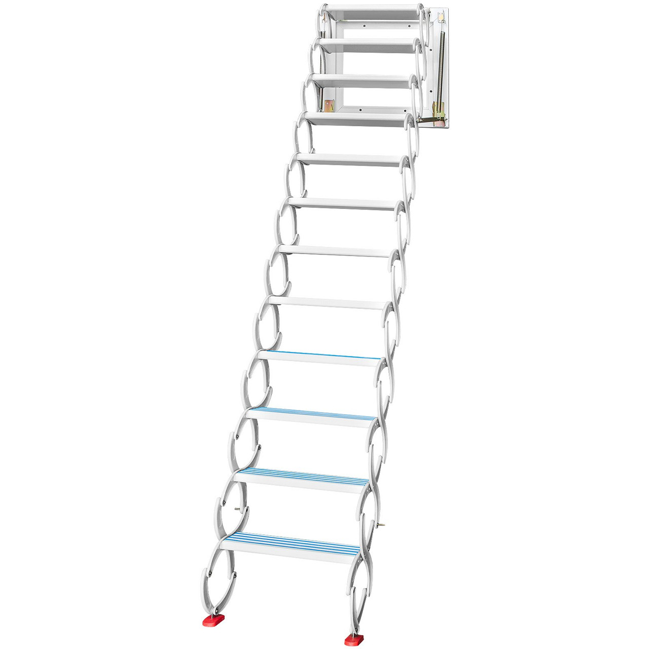 VEVOR Attic Steps Pull Down 12 Steps Attic Stairs Alloy Attic Access Ladder, White Pulldown Attic Stairs, Wall-mounted Folding Stairs for Attic, Retractable Attic Ladder with Armrests, 9.8 feet Height