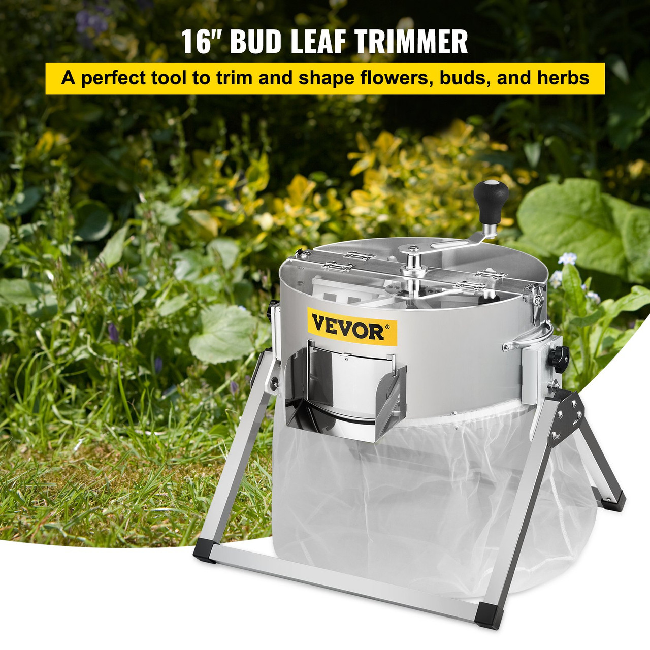 VEVOR Bud Leaf Trimmer, 16 inch Manual, Hydroponic Dry or Wet Plant Trimming Machine w/Sharp Stainless Steel Blades & Solid Metal Gearbox & Hand Pruner, Twisted Spin Cut for Herbs, Leaves, Silver
