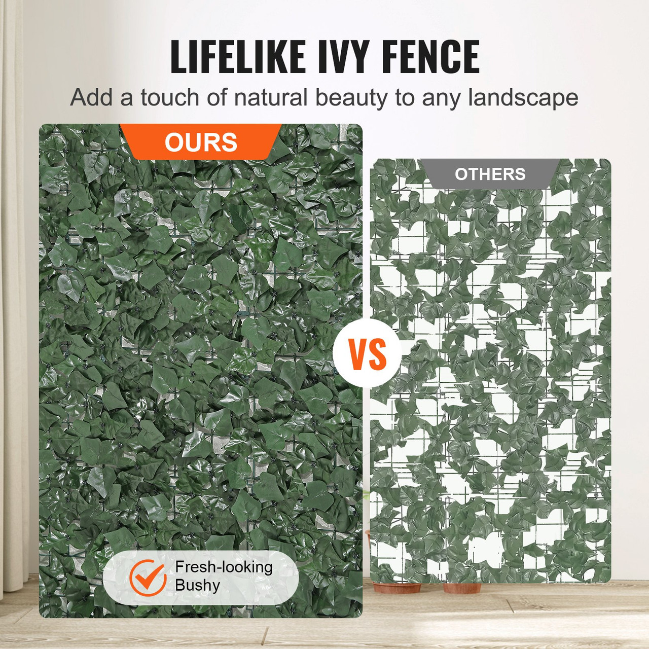 VEVOR Ivy Privacy Fence, 96 x 72 in Artificial Green Wall Screen, Greenery Ivy Fence with Strengthened Joint, Faux Hedges Vine Leaf Decoration for Outdoor Garden, Yard, Balcony, Patio Decor