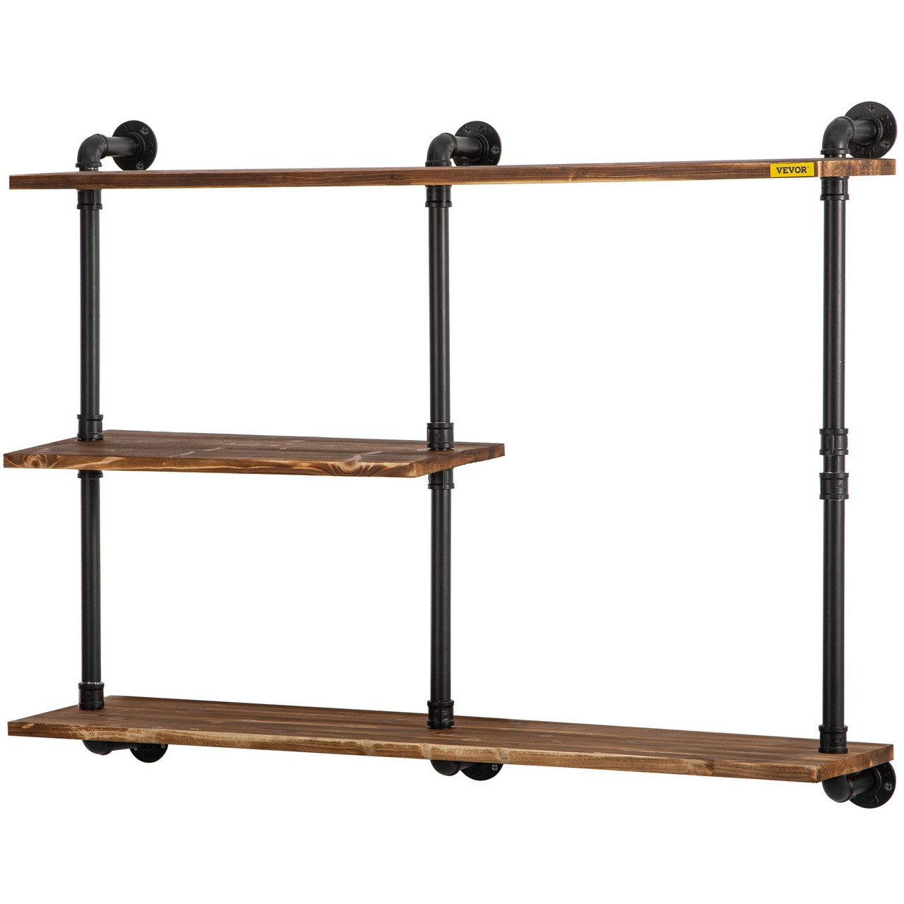 VEVOR Industrial Pipe Shelving, Pipe Shelves with 3-Tier Wood Planks, Rustic Floating Shelves Wall Mounted, Wall Shelf DIY Bookshelf for Bar Kitchen Bathroom Farmhouse Living Room, 43x38x11 inch