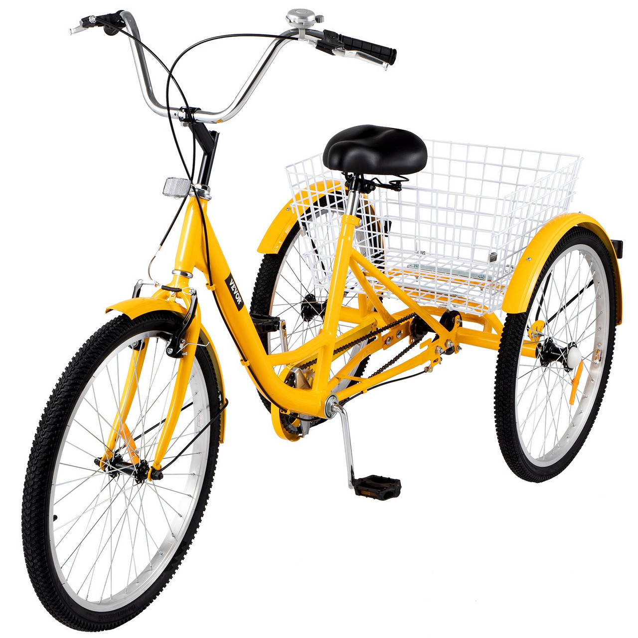 VEVOR Adult Tricycle 20'' 1-Speed 3 Wheel Yellow Trike Bike Shopping W/ Lock Bike