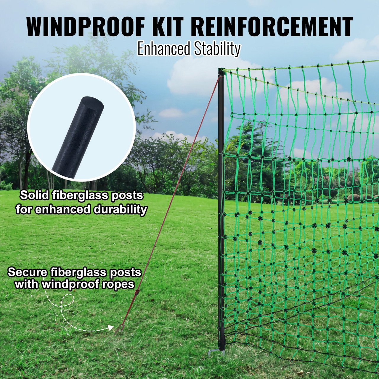 VEVOR Electric Fence Netting, 48" H x 100' L, PE Net Fencing Kit with Posts & Double-Spiked Stakes, Utility Portable Mesh for Chickens, Ducks, Geese, Rabbits, Used in Backyards, Farms, and Ranches