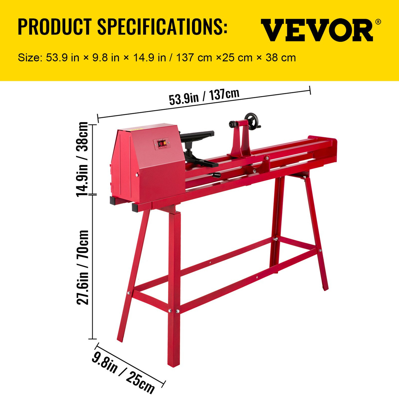 VEVOR Benchtop Wood Lathe, 14"x51" Power Wood Lathe, 750W mini lathe, 4 Speed 1100-3400RPM Woodworking Wood Lathe, Lathe Machine with 3 Chisels for High Speed Sanding and Polishing of Finished Work