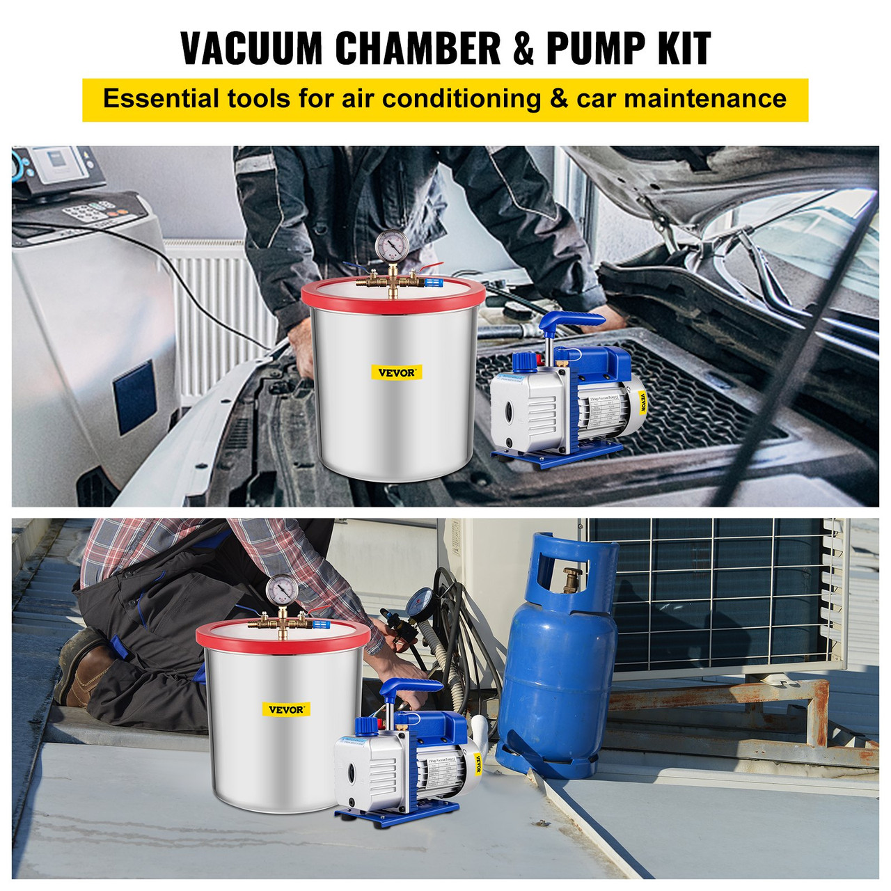 VEVOR 5 Gal Chamber Chamber & 5CFM Vacuum Pump Deep Vane 1/3 HP Single Stage Manifold