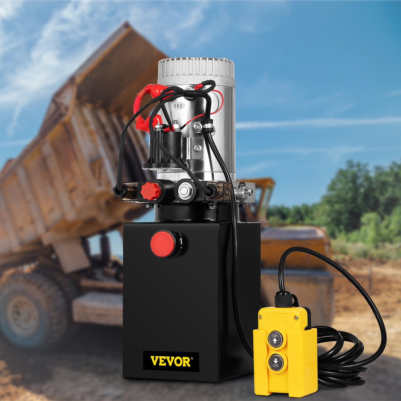 VEVOR Hydraulic Power Unit 8 Quart Hydraulic Pump Double Acting Hydraulic Power 12V DC with Metal Oil Reservoir Hydraulic Pump Power Unit for Dump Trailer Car Lifting