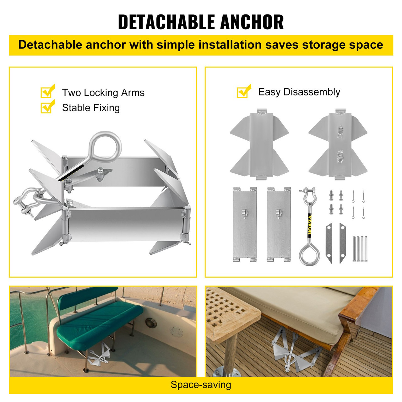 VEVOR Cube Anchor for Boats, 13 lb Fold and Hold Anchor, Galvanized Steel Anchor, Heavy Duty Square Anchor for 18'-30' Boat, Cube Anchor for Pontoon Boats with Folding Design for Offshore Anchoring