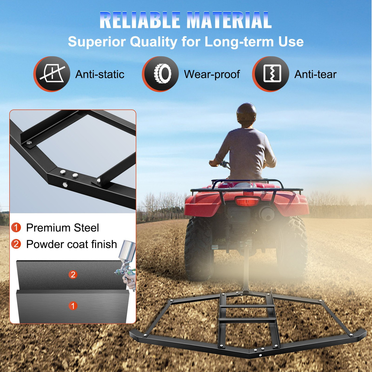 VEVOR Driveway Drag 74'' Width, Tow Behind Drag Harrow 39'' Length, 4'' Height, Driveway Tractor Harrow with 2 Adjustable Bars, Heavy Duty Steel, Driveway Grader for ATV, UTV, Garden Lawn Tractors