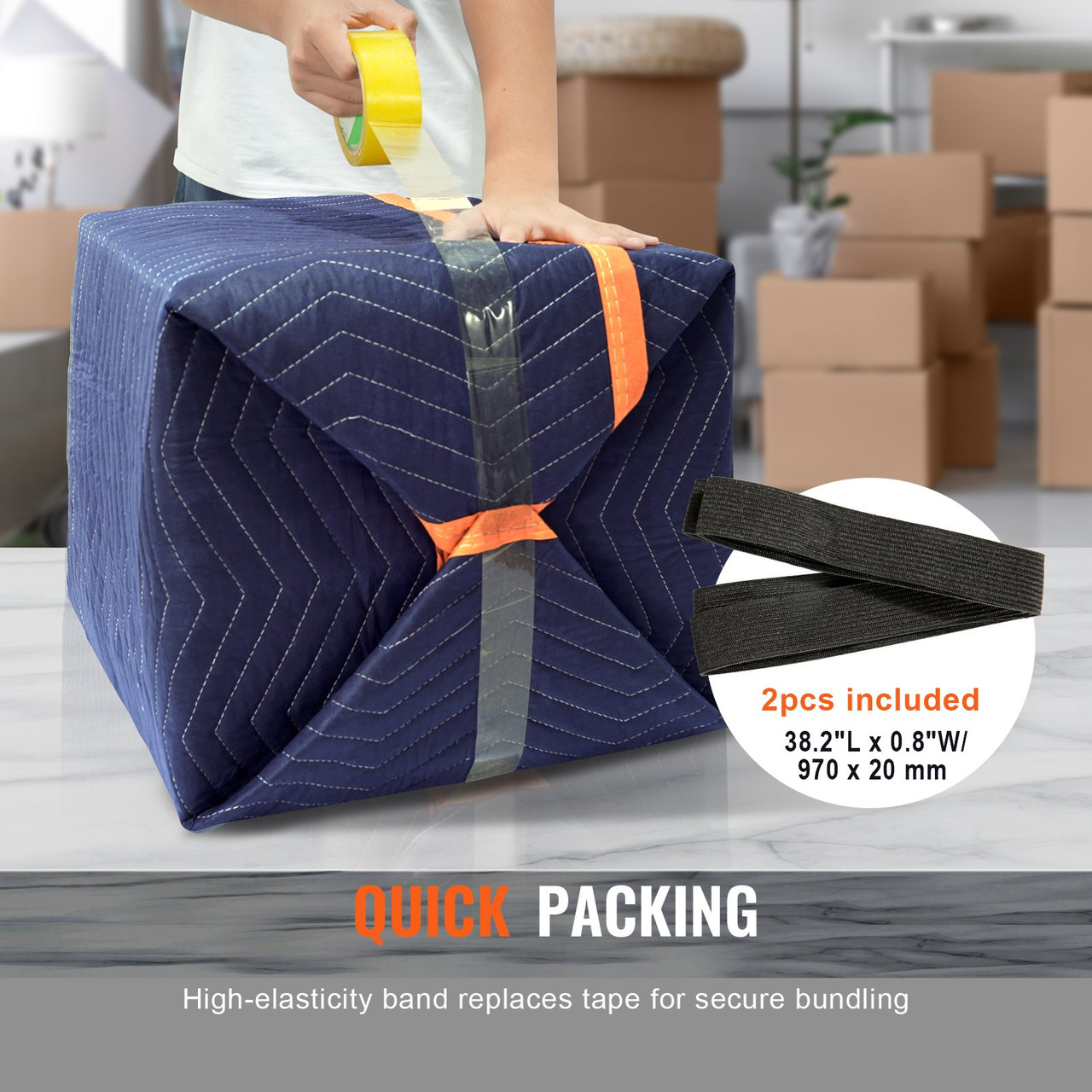 VEVOR Moving Blankets, 72" x 40", 26 lbs/dz Weight, 6 Packs, Professional Non-Woven & Recycled Cotton Packing Blanket, Heavy Duty Mover Pads for Protecting Furniture, Floors, Appliances, Blue/Orange