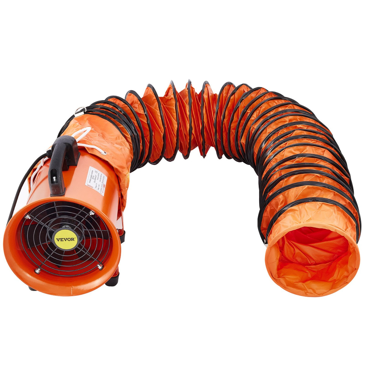 VEVOR Heavy Duty Cylinder Fan with 10m Vinyl Hose High Velocity Portable Utility Blower/Exhaust Axial Hose Fan 8-Inch Orange