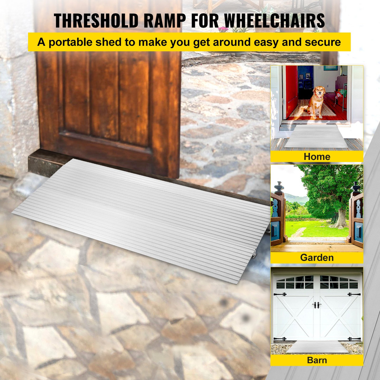 VEVOR Transitions Modular Entry Ramp, 2" Rise Door Threshold Ramp, Aluminum Threshold Ramp for Doorways Rated 800lbs Load Capacity, Adjustable Threshold Ramp for Wheelchair, Scooter, and Power Chair