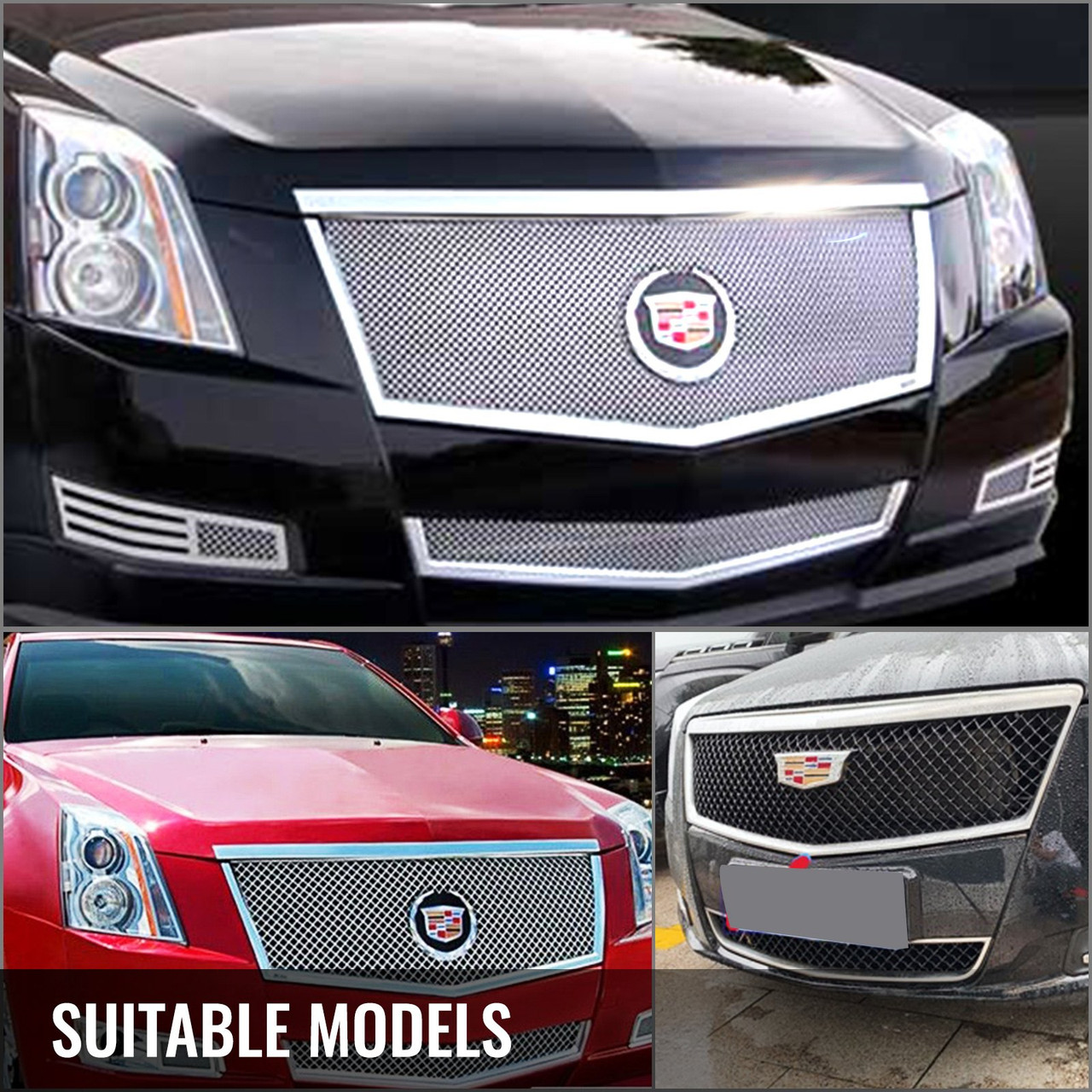 VEVOR Mesh Grille Combo Fits 2008-2013 Cadillac CTS Stainless Steel Upper+Lower Bumper