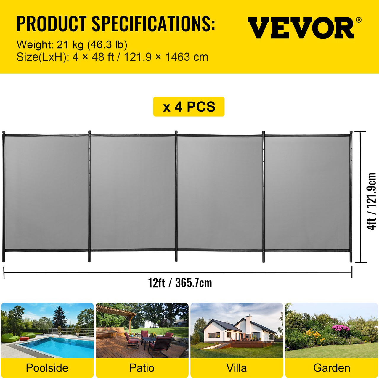 VEVOR Sentry Security Pool Fence 4x48 ft Removable Pool Fence Hole Size 1.1x 3.5 in Pool Fences for In-ground Pools 44 Sleeves Pool Fence DIY by Life Saver Fencing Section Kit Black