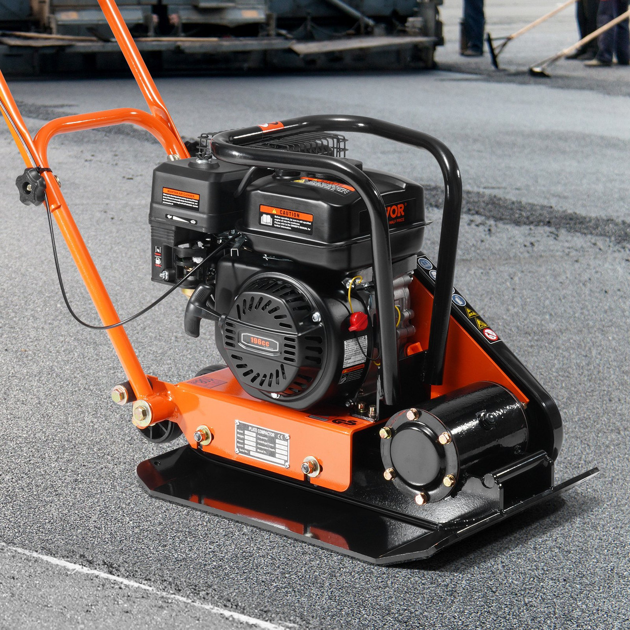 VEVOR Vibratory Compaction Tamper, 6.5 HP, 196CC Gas Engine, 4,200 lbs Force, 5,600 VPM Plate Compactor with 22.1 x 15.9 in Plate for Walkways, Asphalts, Paver Landscaping, CARB & EPA Compliant