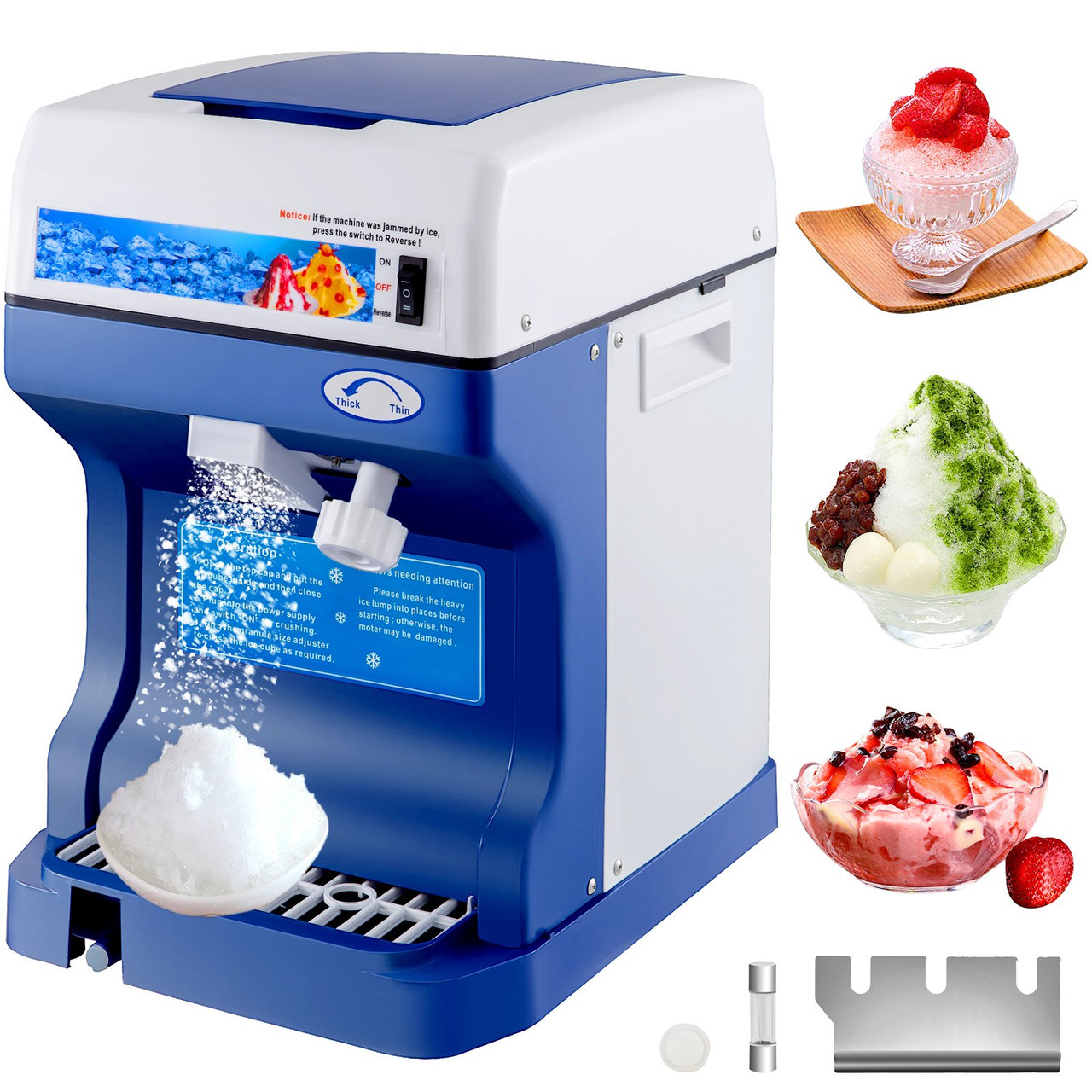 VEVOR 110V Electric Shaved Ice Machine 250W Snow Cone Maker Tabletop w/Adjustable Ice Texture, Ice Shaving Machine 265LBs/hr for Home and Commerical Use