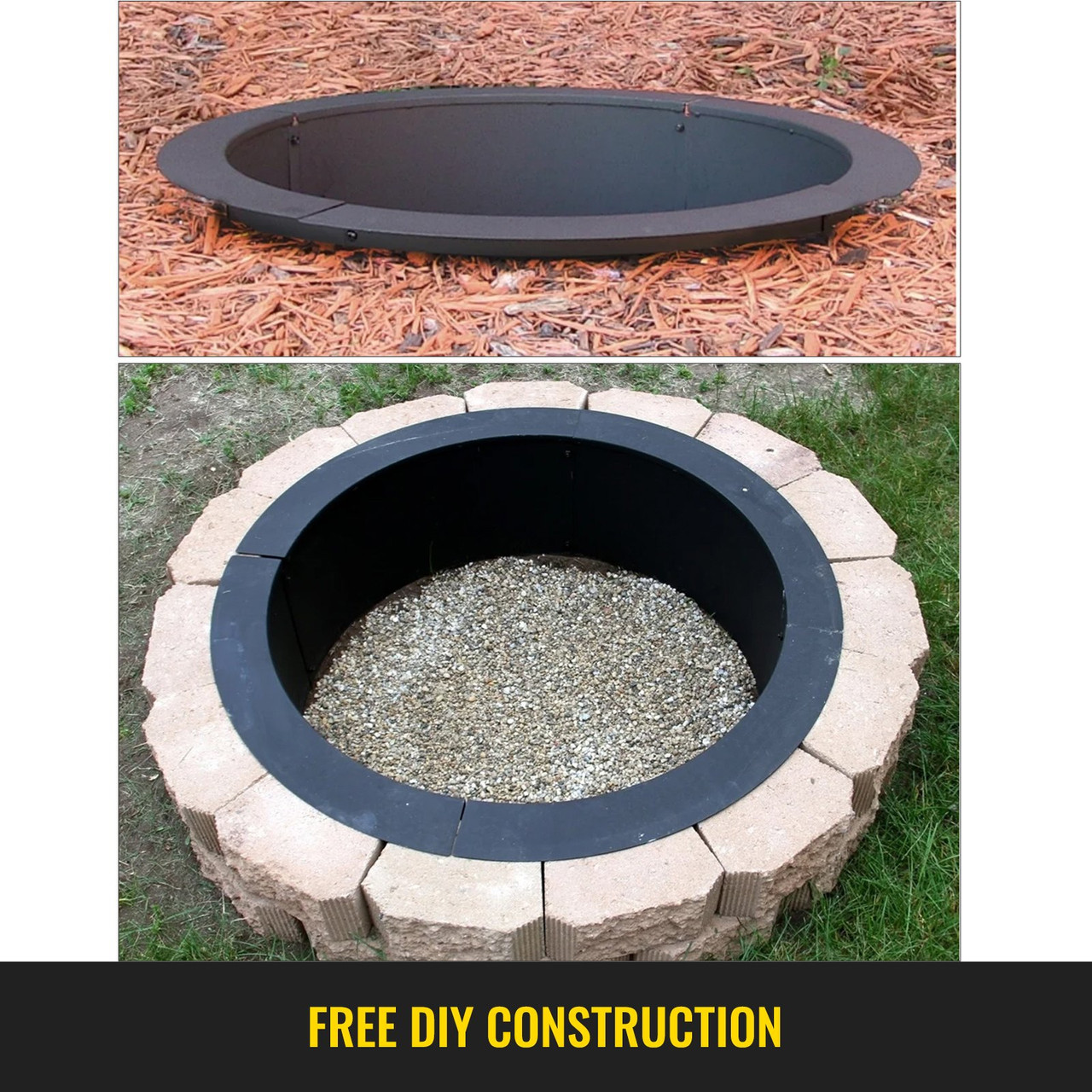 VEVOR Fire Pit Ring 36-Inch Outer/30-Inch Inner Diameter, Fire Pit Insert 3.0mm Thick Heavy Duty Solid Steel, Fire Pit Liner DIY Campfire Ring Above or In-Ground for Outdoor