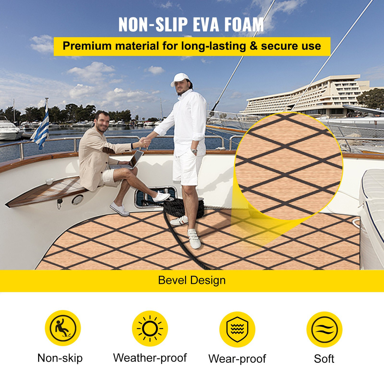 VEVOR 75" x 27" EVA Foam Marine Boat Flooring Teak Decking Sheet Pad