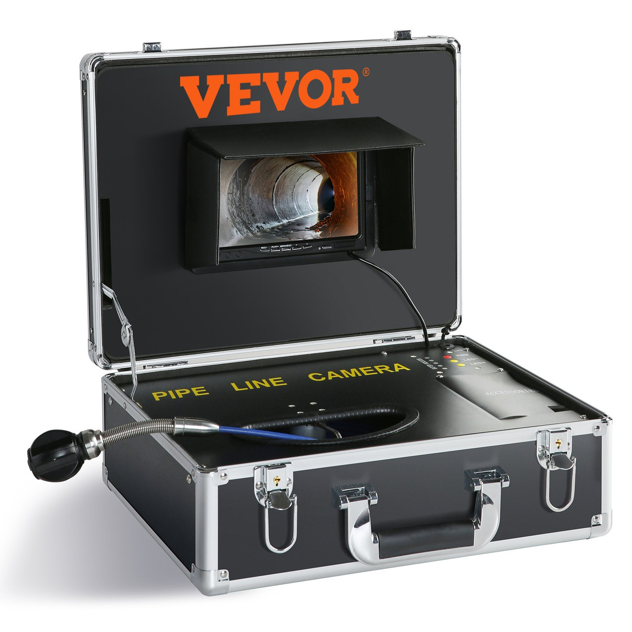 VEVOR Sewer Camera, 7" Screen Pipeline Inspection Camera with DVR Function, 66 ft/20 m Waterproof IP68 Camera, 12 pcs Adjustable LED, with a 16 GB SD Card for Sewer Line, Duct Drain Pipe Plumbing