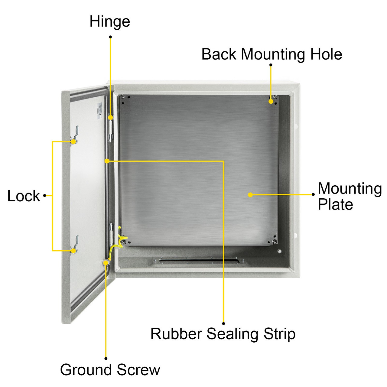 VEVOR NEMA Steel Enclosure, 24 x 24 x 8'' NEMA 4X Steel Electrical Box, IP66 Waterproof & Dustproof, Outdoor/Indoor Electrical Junction Box, with Mounting Plate