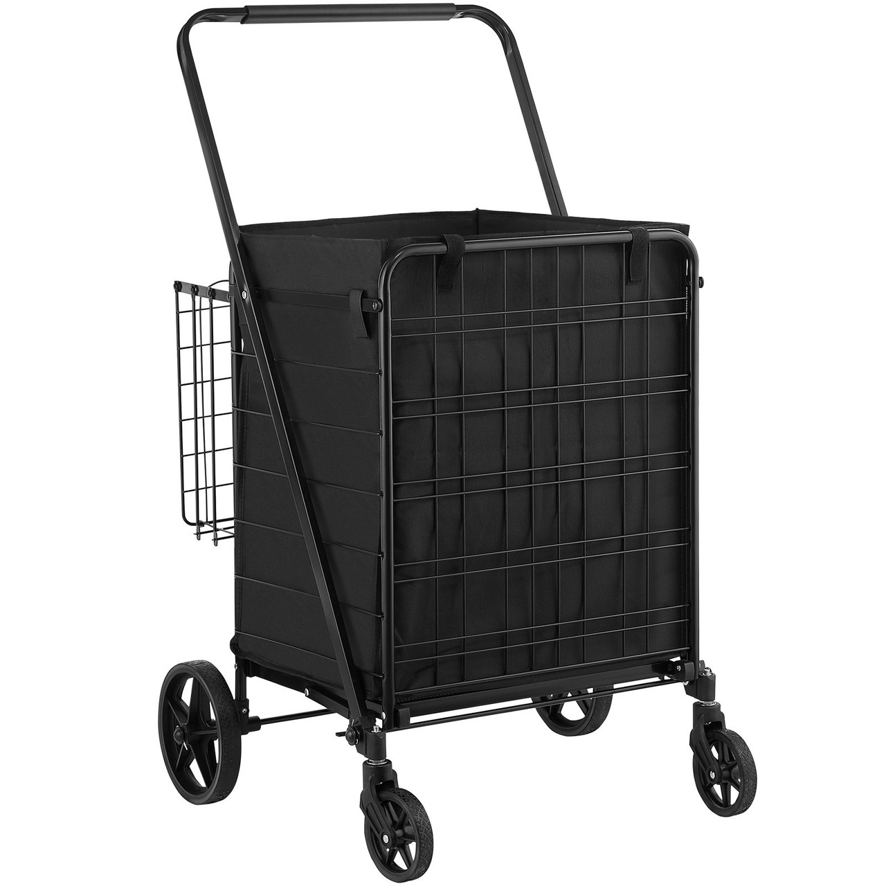 VEVOR Folding Shopping Cart with Removable Waterproof Liner, 330LBS Large Capacity Jumbo Grocery Cart with Dual Basket, 360° Swivel Wheels, Dense Metal Mesh Base, Heavy Duty Utility Cart for Shopping