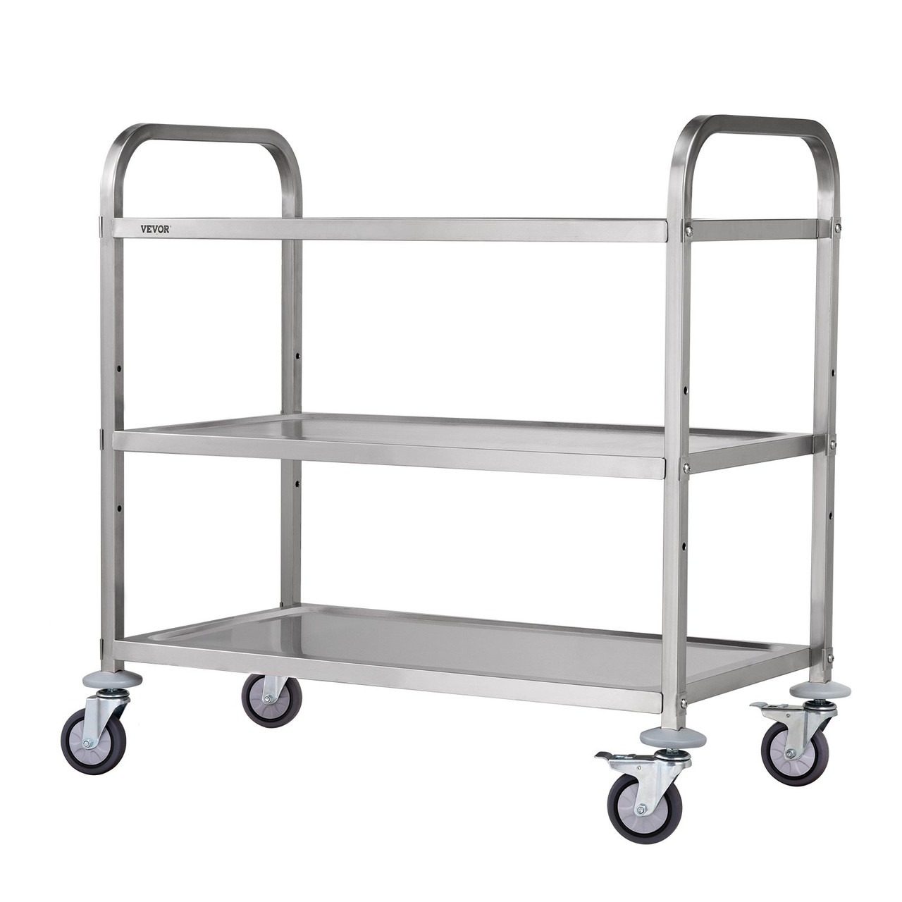 VEVOR Kitchen Utility Cart, 3 Tiers, Wire Rolling Cart w/ 450LBS Capacity, Steel Service Cart on Wheels, Metal Storage Trolley w/ 80mm Basket Curved Handle PP Liner 6 Hooks, for Indoor and Outdoor Use