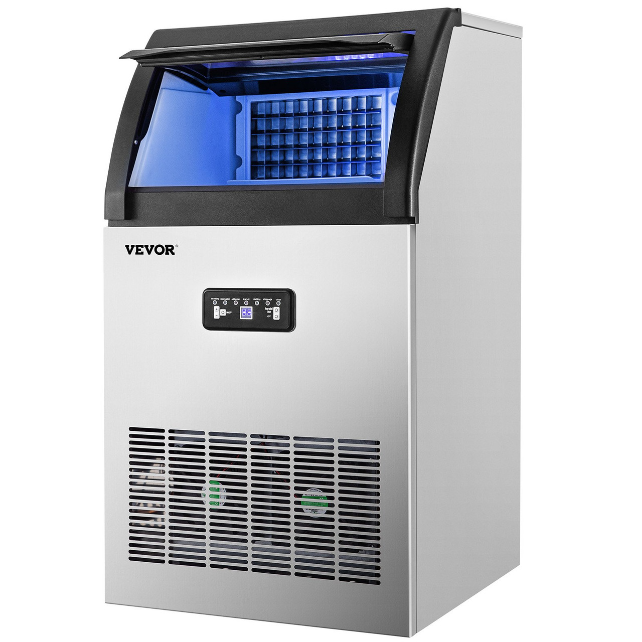 VEVOR 110V Commercial Ice Maker Machine 120LBS/24H Stainless Steel Ice Machine with 29LBS Storage for Home Office Shop Bart, 50 Ice Cubes Ready in 11-15Mins, Water Filter and Connection Hose Included